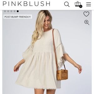 NWOT Beige Raw Edge Bell Sleeve Babydoll Maternity Dress (linen/viscoce)